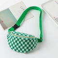 Adjustable checkerboard waist bag in green and white knit with gold zipper - 27.5*8*15cm / Green