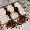 2511067 Black Beaded Tassel Earrings (s925 Silver Needle)
