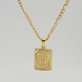 Collier maille Figaro en acier inoxydable doré 18K avec pendentif carré lettre W - Lettre W Dorée (Avec Chaîne)