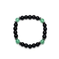 Frosted black obsidian and white turquoise beaded bracelet with silver metal spacers - Green Jade