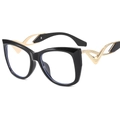 Schmetterling Cat-Eye Sonnenbrille mit schwarzem Rahmen und goldenen Wellen-Metallbügeln - Schwarz-Goldener Rahmen Transparente Linse