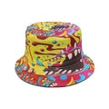 Women's reversible bucket hat featuring bold yellow monster graffiti and sun protection - M (56-58cm) / Yellow Monster Graffiti