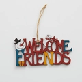 Addobbo natalizio Welcome Friends in legno da 12cm con pupazzo di neve e corda - Stile WELCOME FRIENDS