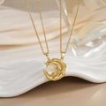 Elegant gold necklace with moon and star pendant featuring opal stone and micro-set zircon - Gold Moon Star Opal Stone Necklace XL0284