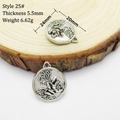 Detailed view of vintage silver lotus and butterfly charms with size measurements - 25# (Lotus Butterfly)