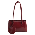 Minimalist deep red patent leather shoulder bag with matching heart-shaped coin purse charm - One Size / Red
