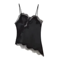 Elegantes schwarzes Satin-Unterhemd mit zartem Spitzenbesatz und dünnen Trägern - XS / Schwarz