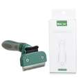 Deep green pet deshedding brush with gray handle and branded white packaging box - Size S (65mm Blade) / Dark Green