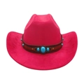 Chapeau de cow-boy rose vif avec bande en cuir marron et détails en turquoise - Taille unique / Rose Rouge