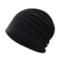 Winter black fleece-lined knit beanie for men and women featuring a warm pleated design - Fleece Lined / Black Cotton