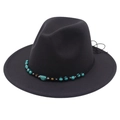 Classic black felt western cowboy hat with turquoise beaded band and wide brim design - M (56-58cm) / Dark Green