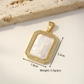 Rectangular gold-plated mother of pearl Virgin Mary pendant with cubic zirconia inlay - Octagonal Flower Boy (Carved Shell)
