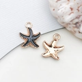 Golden alloy starfish pendant with dark blue enamel finish for DIY jewelry crafting - Ocean Starfish (8613) / 1 Piece (15x18mm) / Black