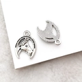 Macro detail of antique silver horse head and horseshoe charm with dual-sided engraving - Horse Head Horseshoe Charm (1pc)