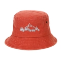 Close-up of mountain and forest embroidery on washed cotton bucket hat with eyelets - Adjustable / Orange
