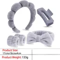 Gray spa headband and wristband set in soft plush fabric for face washing and skincare - 6-terry Cloth Gray Headband Five-piece Set
