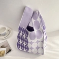 Knitted tote bag with purple and white diamond lattice pattern and soft texture - Purple Polka Dots