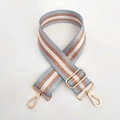 Detail of adjustable blue and gold striped handbag strap with light gold metal lobster clasp - Gold Buckle / Light Blue
