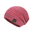 Winter fleece-lined knit beanie in grey and pink marl with a mountain logo patch - Mixed Rose Pink