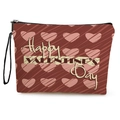 Beauty case a righe con cuori e stampa Happy Valentine's Day con cinturino da polso - Cuore Rosso (Stile 1) / 17*25cm (Lino) con Cinturino