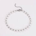 Macro detail of faux pearl and silver metal bead bracelet with lobster clasp - Silver Color Bracelet (5mm)
