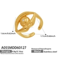 Vista dettagliata dell'anello occhio in acciaio inox dorato con zircone da 4,8g - A055-Forma di Occhio e Labbra / Oro