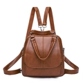 Mochila vintage de cuero PU marrón para mujer con gran capacidad y textura suave - Caramelo