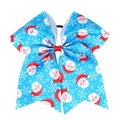 Detail of light blue Christmas hair bow with Santa prints and durable elastic band - 8# Sky Blue Santa