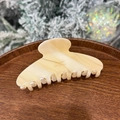 Elegant cream marbled acetate shark hair claw clip with golden France engraving on tray - Yellow White Marble - Round Top 8-Teeth