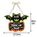 Detailed view of Halloween bat and pumpkin door sign with Trick or Treat text dimensions - Bat Style