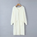 Long mohair hooded cardigan with front pockets in white knitted plush texture - S / White