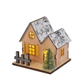 Casetta di Natale in legno luminosa con luce LED calda e mini albero decorativo - Stile A