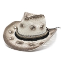 Γυναικείο vintage ψάθινο καπέλο cowboy με διάτρητη ύφανση και ντεγκραντέ καφέ γείσο - M(56-58cm) / Λευκό Καφέ
