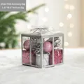 Set di decorazioni natalizie argento e rosa in scatola regalo trasparente, 8x8x8cm - Rosa Argento