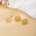 Detail of gold metal jewelry set with square woven texture necklace and earrings - Gold Square Weave Style