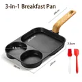 3-in-1 non-stick breakfast pan with maifan stone coating and wood handle with spatulas - Gas Version + 2-Piece Set / Black