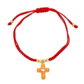Red braided cord bracelet featuring an orange enamel cross charm with a bright zircon inlay - Orange