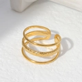 Three-layer adjustable gold ring featuring a mix of hammer texture and smooth finish - Gold Triple Layer Hammered Style (JR016)
