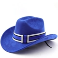 Klassischer königsblauer Wildleder Cowboyhut mit Musterband und breiter Krempe - M (56-58cm) / Saphirblau