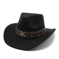 Chapeau de cowboy noir en daim avec bandeau en cuir marron et badges étoilés argentés - M(56-59CM) / Noir
