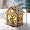 Luminous 10cm wooden Christmas cottage with reindeer and snowman laser-cut patterns - Large Cabin Santa & Reindeer