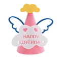 Pink felt birthday party hat with blue wings and yellow cloud topper for kids - Angel Birthday Hat - Pink