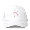 Cappellino trucker bianco con grafica a croce e fiocco rosa e retro in rete traspirante - Taglia unica / Tutto Bianco