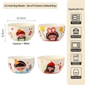 Lot de 4 bols familiaux mignons en céramique à motif dessin animé, 11,5 cm et 490 ml - Bol Ruyi de 4,5 pouces - Famille de quatre - Lot de 4 mélangés