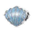 Authentic S925 sterling silver ocean shell charm with blue enamel for DIY bracelets - Shell Charm Bead (SCC2507)