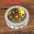 Round Christmas tin with clear lid featuring gnome motif on wood background, 17cm diameter - Five Santa Claus (2370B-05)