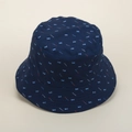 Reversible navy blue bucket hat with bowtie print and narrow brim for summer sun protection - Navy Blue