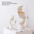 Modern white resin abstract face sculpture set of two with golden eye accents - Artistic Portrait Platinum Set - Combination F