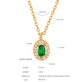 Collana in acciaio al titanio dorato con pendente ovale in vetro verde e cristallo P1524 - Collana Catena Sottile Pendente Ovale (P1524)