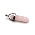 Pendente a colonna esagonale in quarzo rosa lucido con chiusura in metallo argento - Quarzo rosa